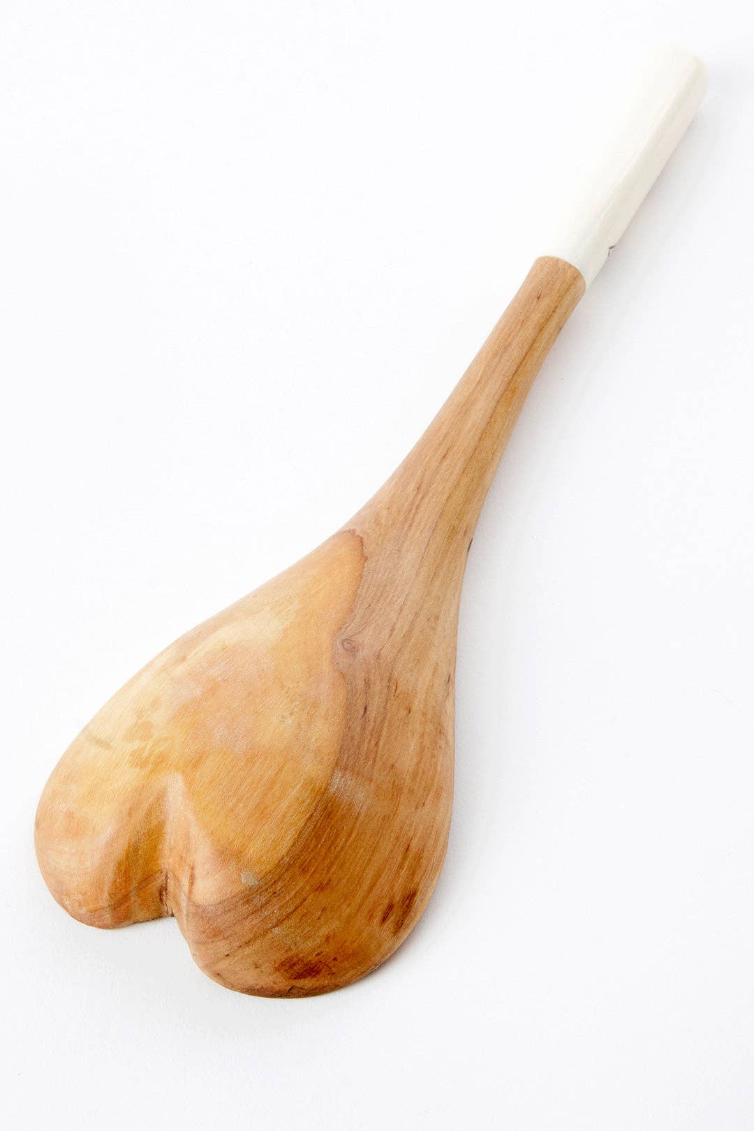 Cuillère de cuisson cœur en bois d'olivier sauvage avec poignée zigzag d'Afrique