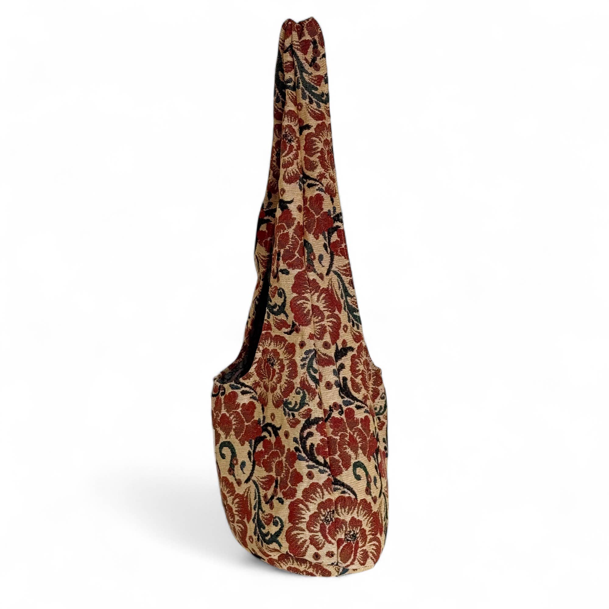 Sac ovale motif floral rouge et beige d'Espagne