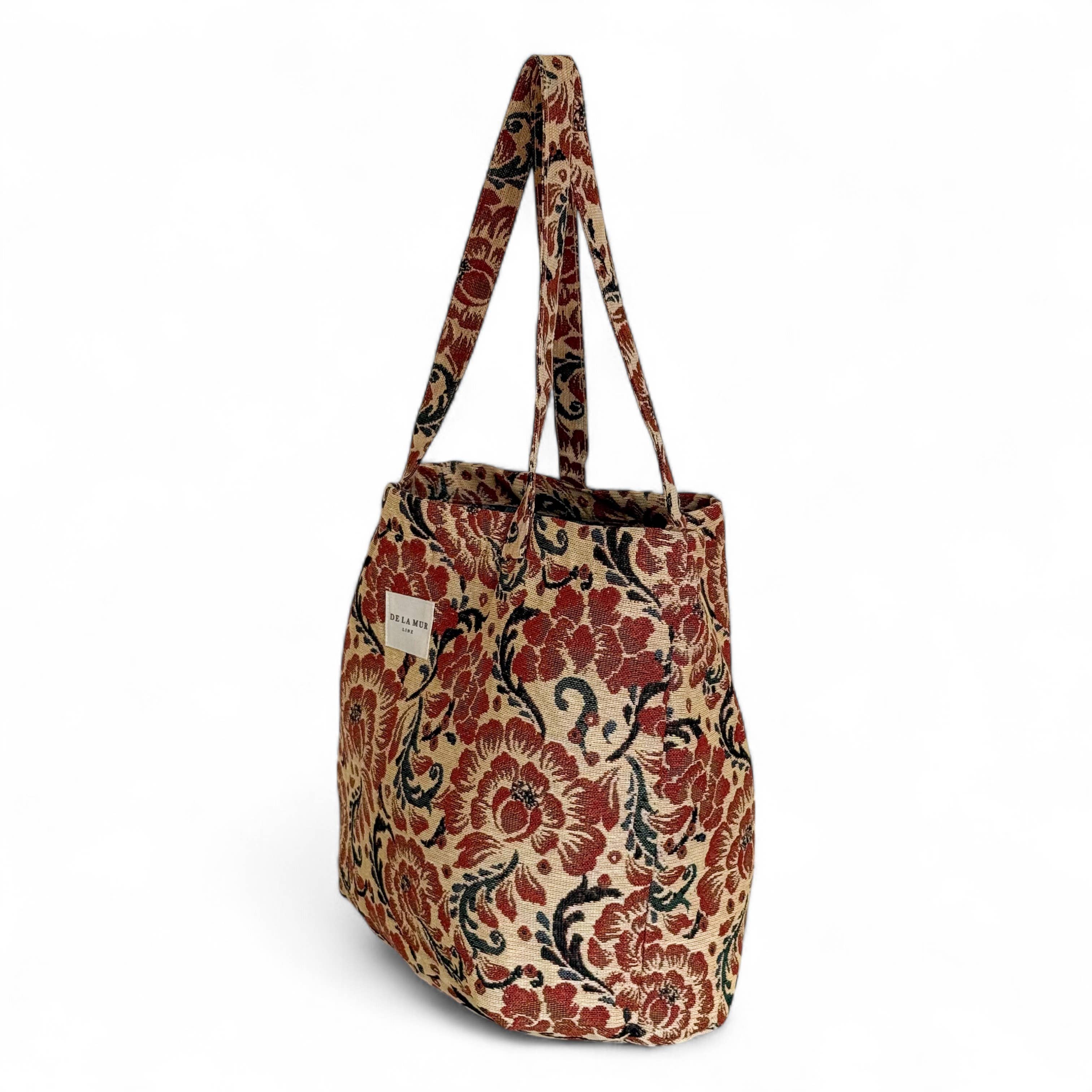Grand sac cabas floral beige et rouge d'Espagne