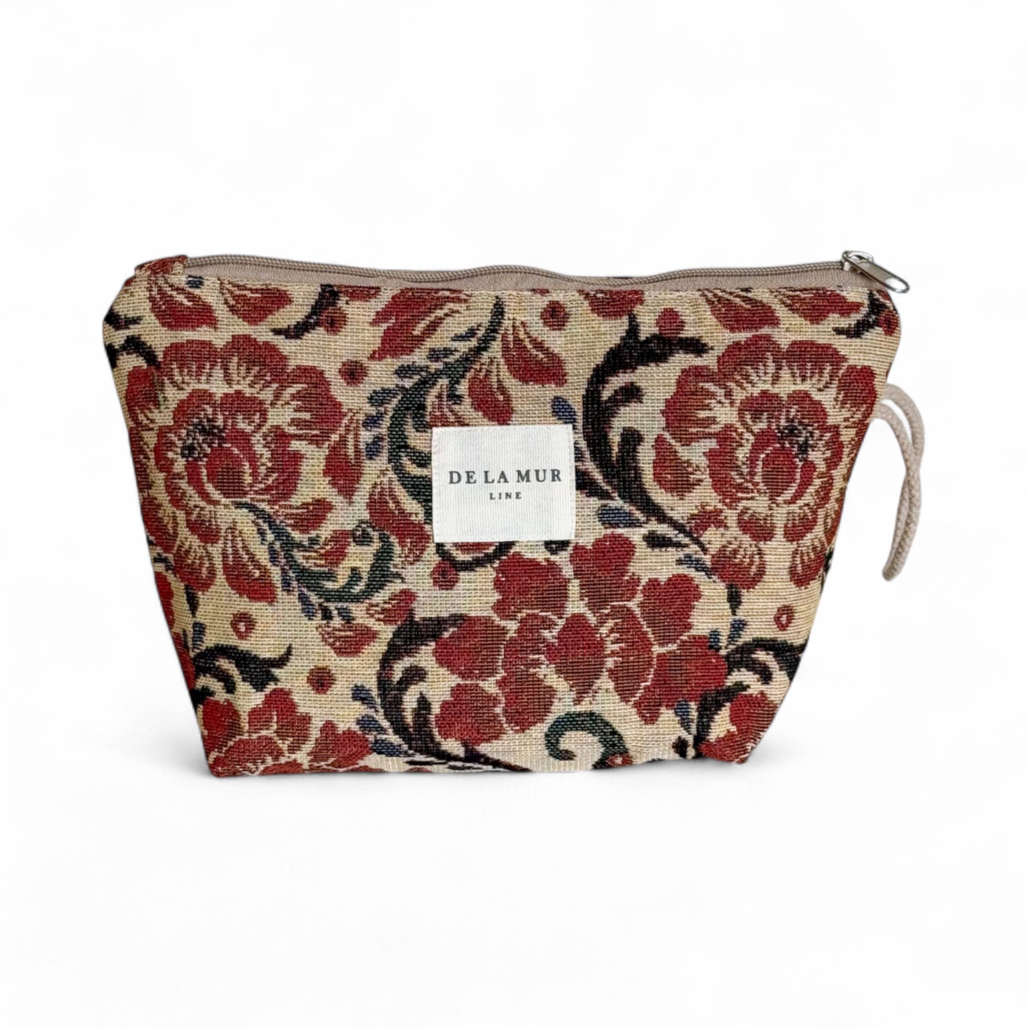 Grande trousse de maquillage floral beige et rouge fabriquée en Espagne