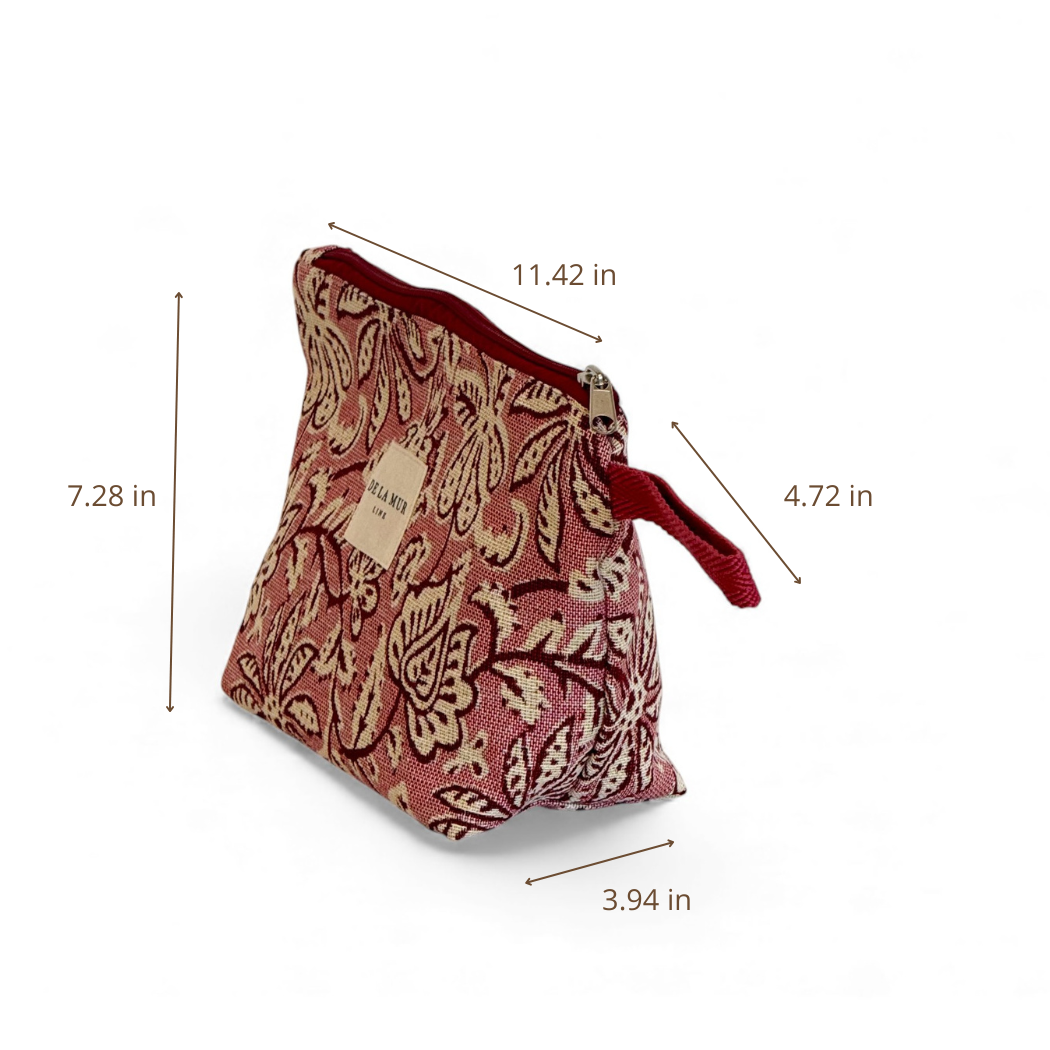 Grande trousse de maquillage floral rose et écru