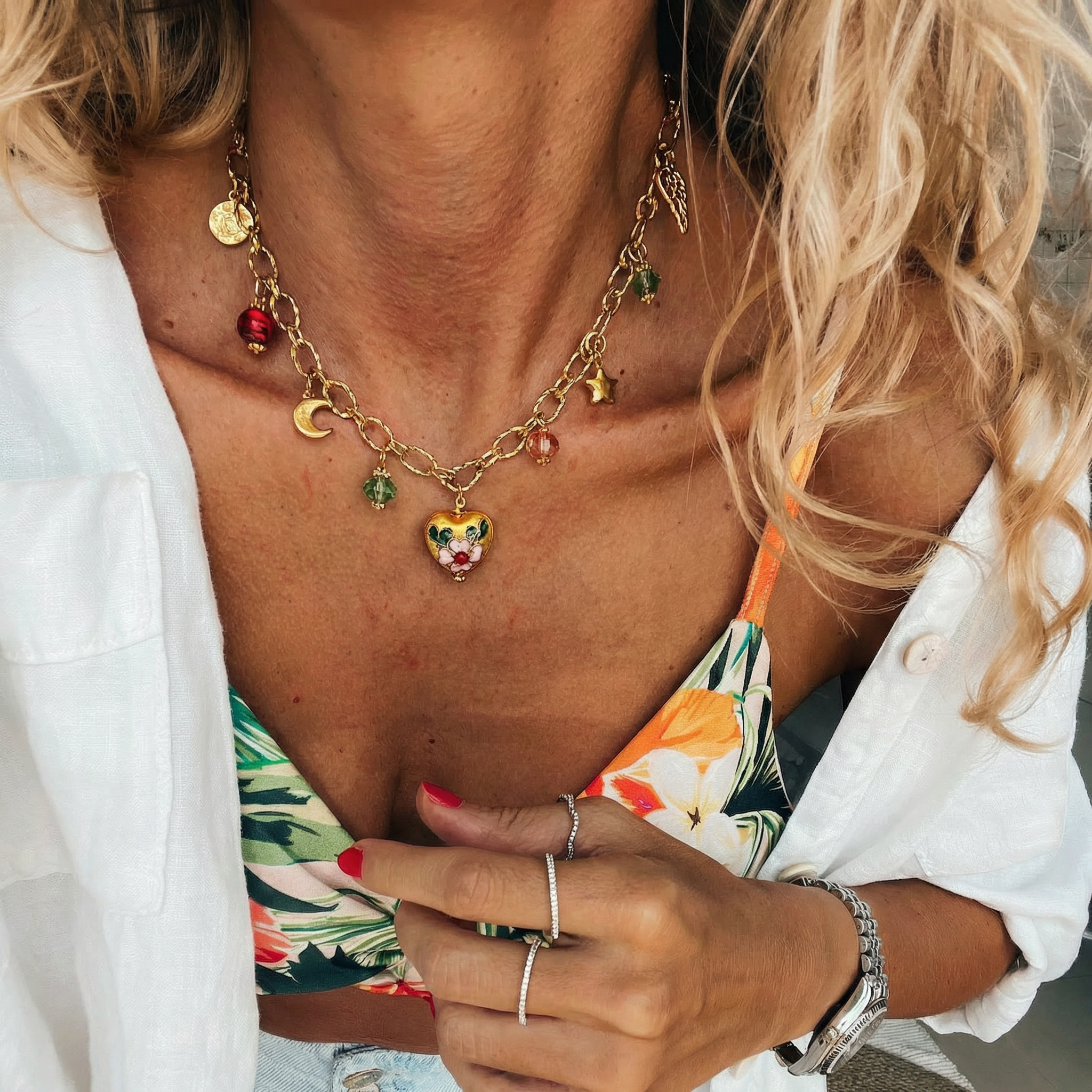 Collier Chaîne avec Pendentif Cœur en Émail - de Grèce