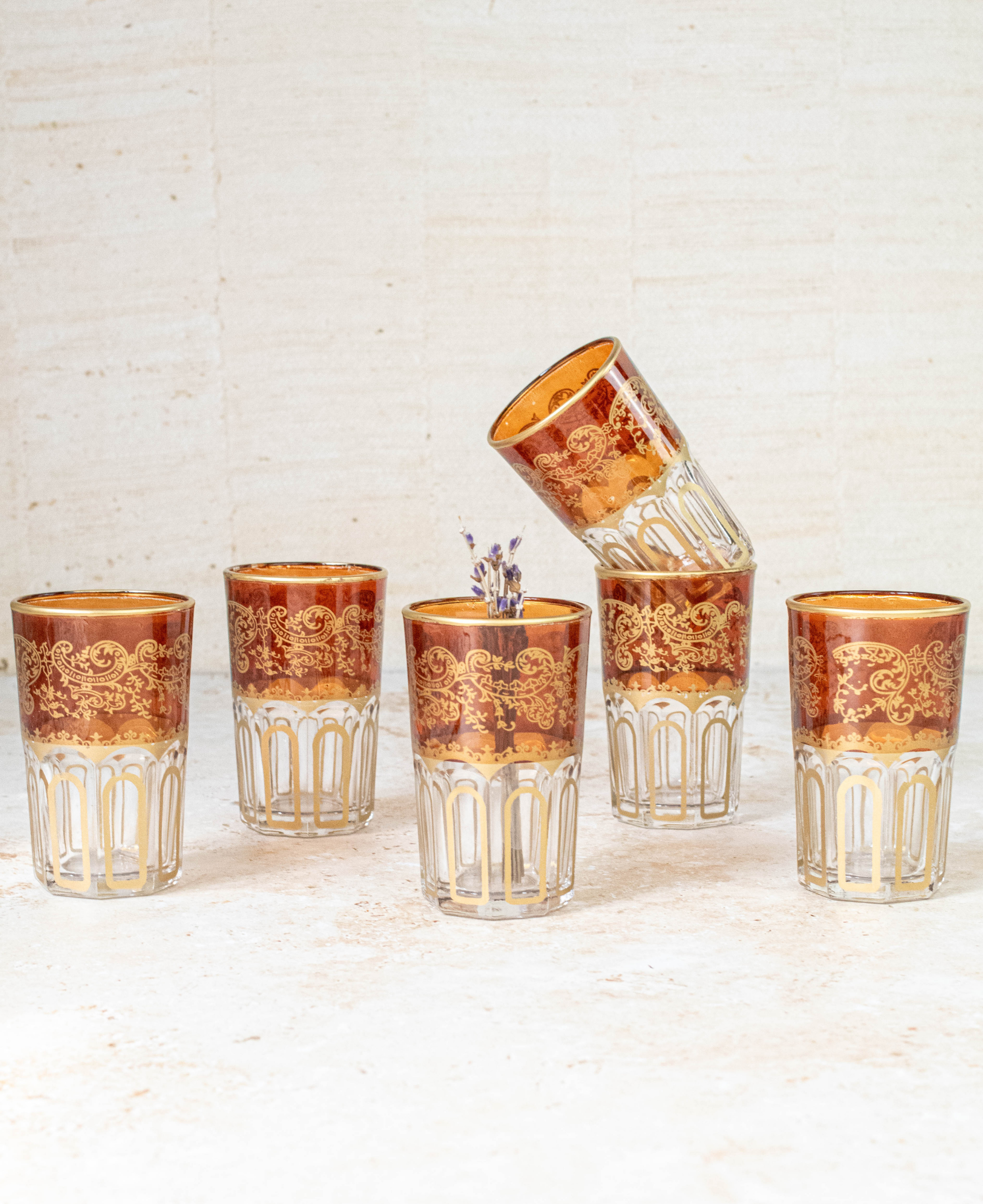 Ensemble de 6 verres à thé marocains couleur marron