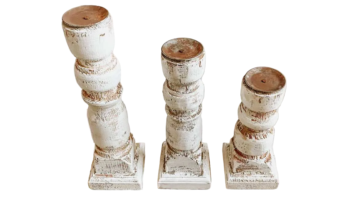 Bougeoir en bois, ensemble de 3 pièces, fait main au Mexique