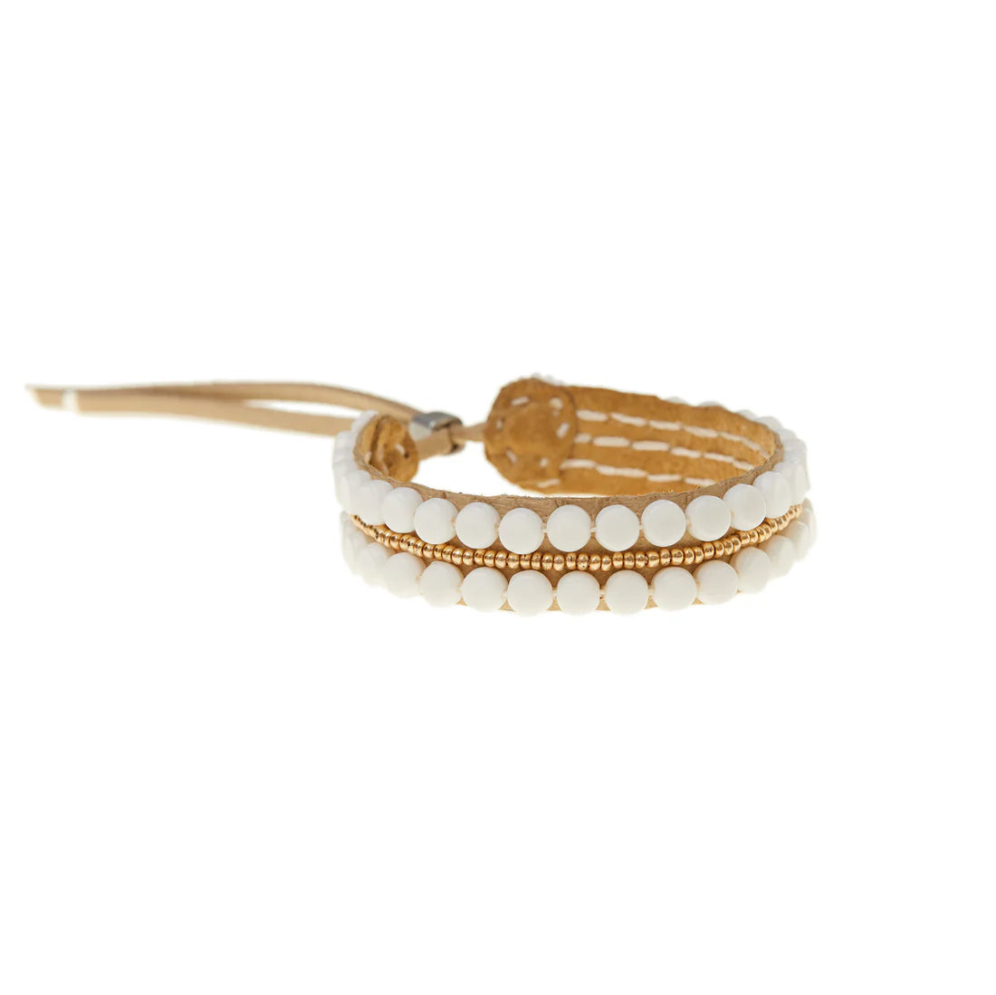 Bracelet en cuir ajustable – BLANC/OR - Tanzanie