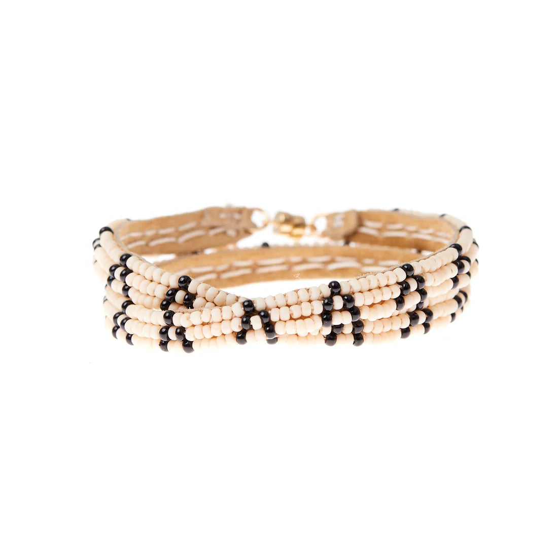 Bracelet double tour XS à motif triangle 3 points – beige/noir - Tanzanie