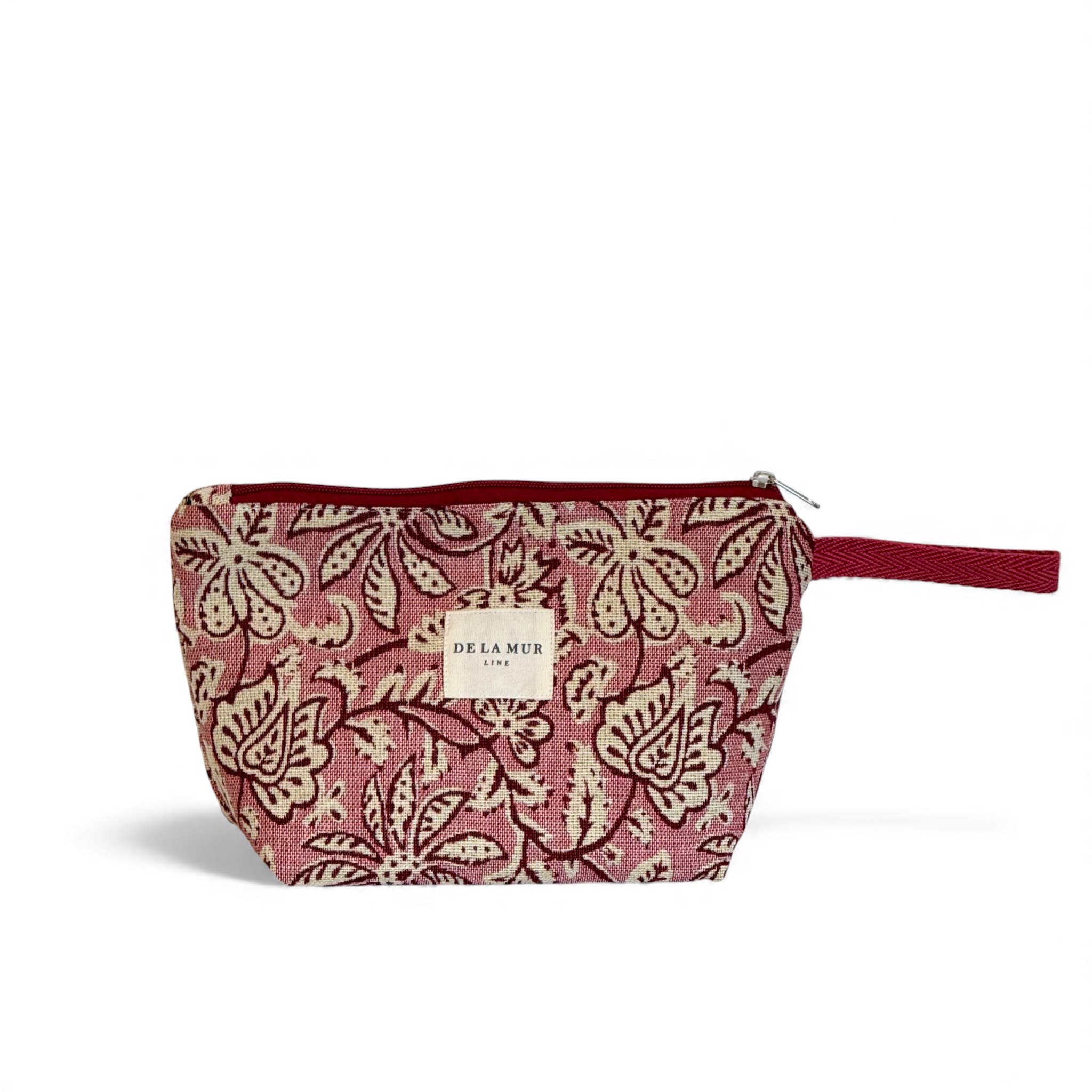 Grande trousse de maquillage floral rose et écru