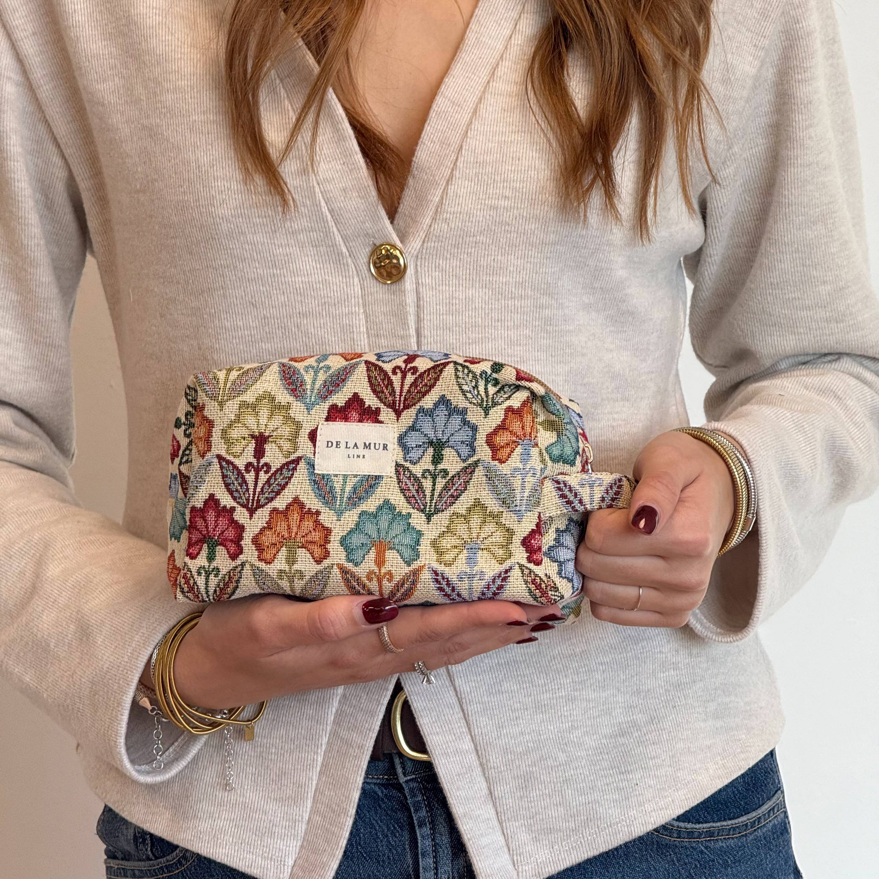 Trousse de maquillage carrée florale