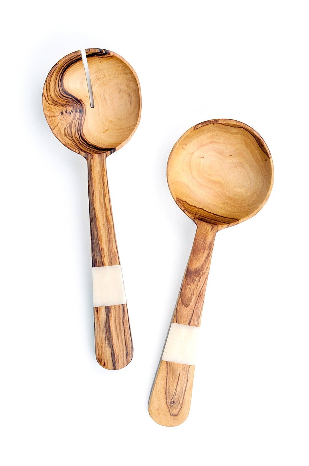 Couverts à salade en bois avec bande blanche d'Afrique