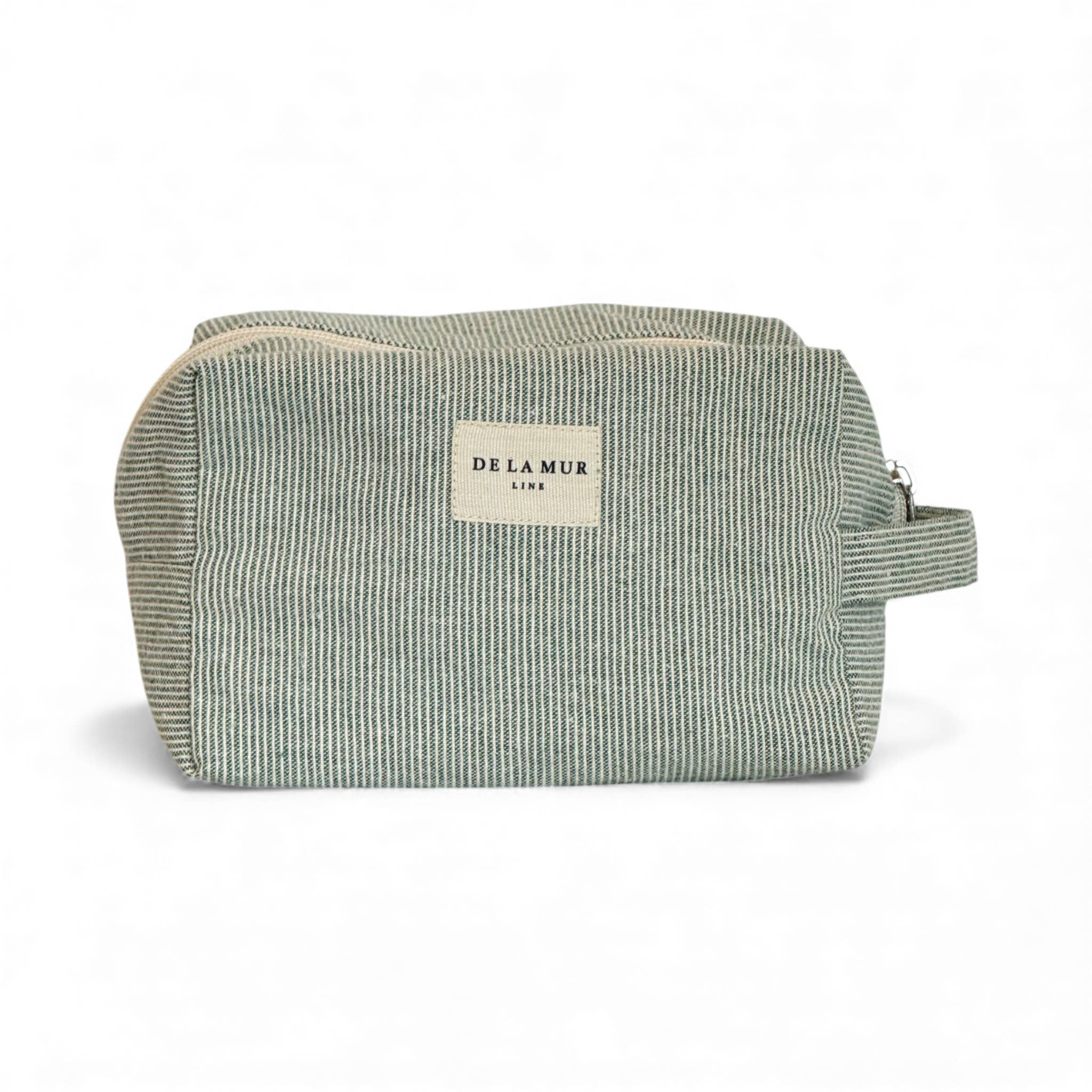 Trousse de maquillage carrée rayée bleue