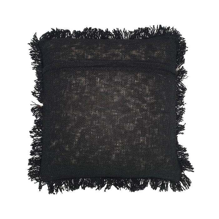 Housse de coussin en coton brodé noir avec franges 50x50
