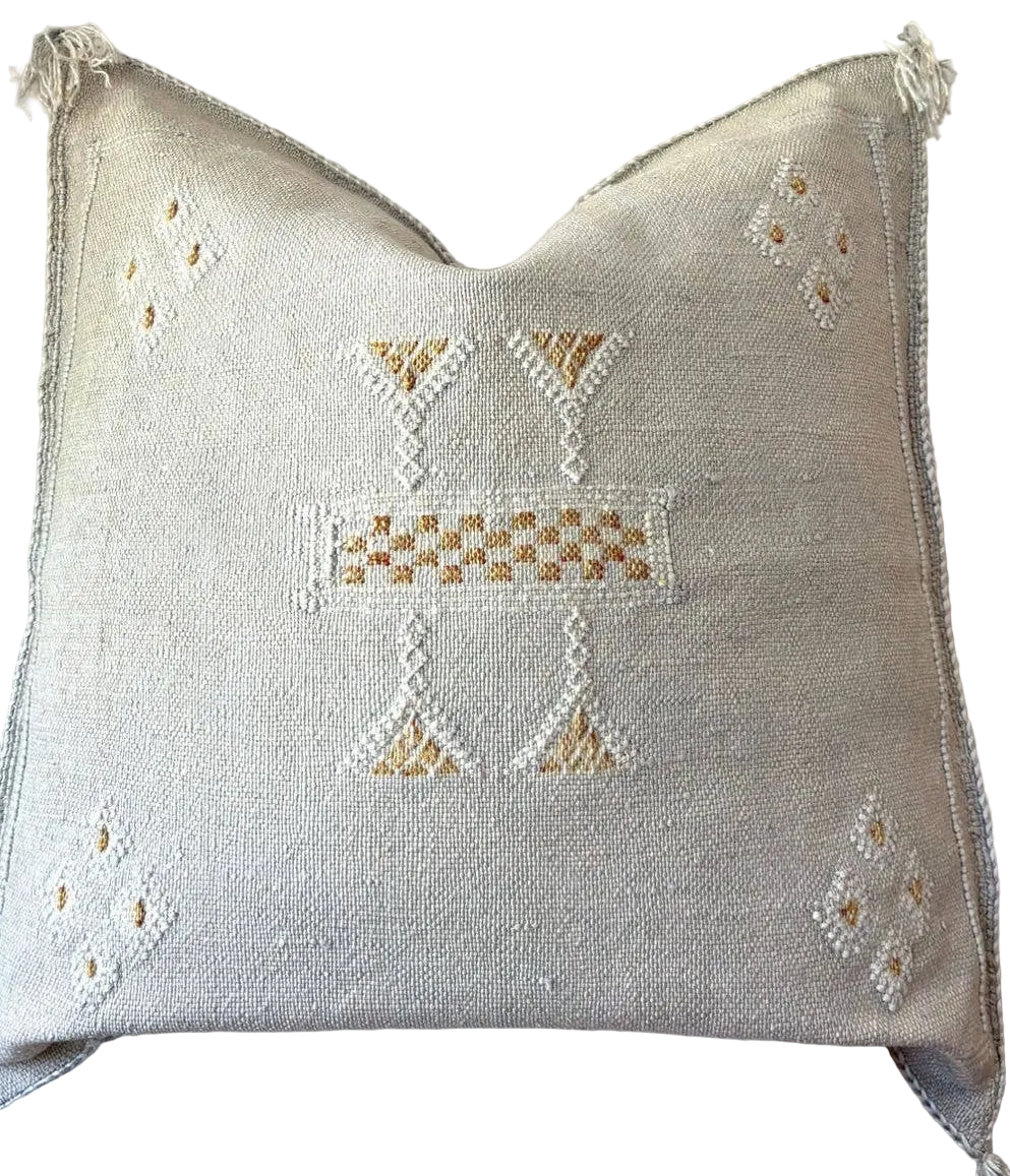 Housse de Coussin en Soie de Cactus Carrée Grise du Maroc