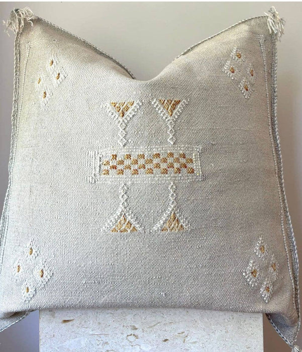 MAROC: Housse de Coussin en Soie de Cactus Carrée Grise Premium