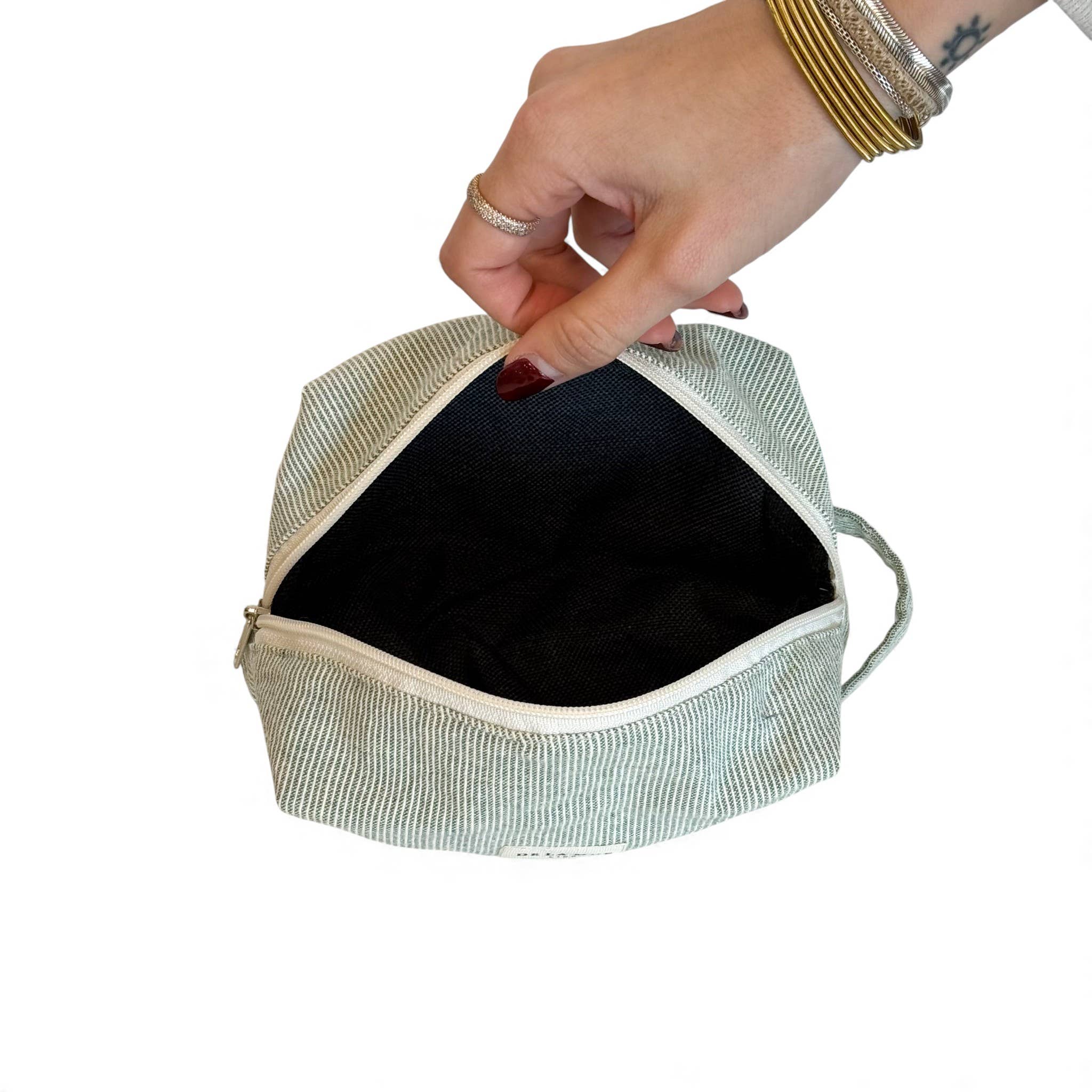 Trousse de maquillage carrée rayée bleue