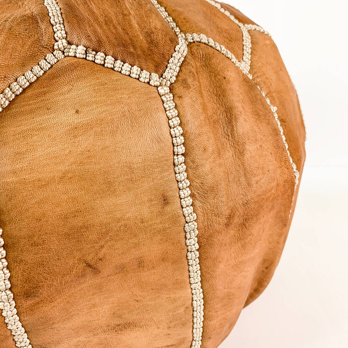 MAROC: Pouf rond en cuir marocain « Tan » (non rembourré)