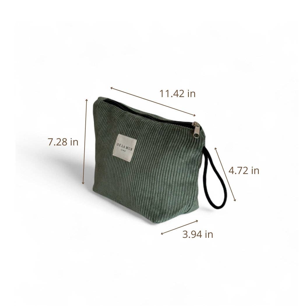 Petite trousse à maquillage en velours côtelé vert- d’Espagne