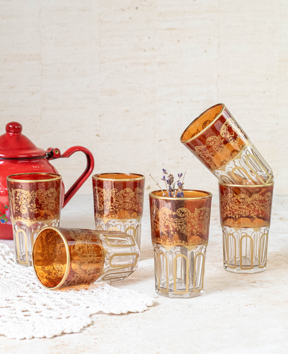 Ensemble de 6 verres à thé marocains couleur marron