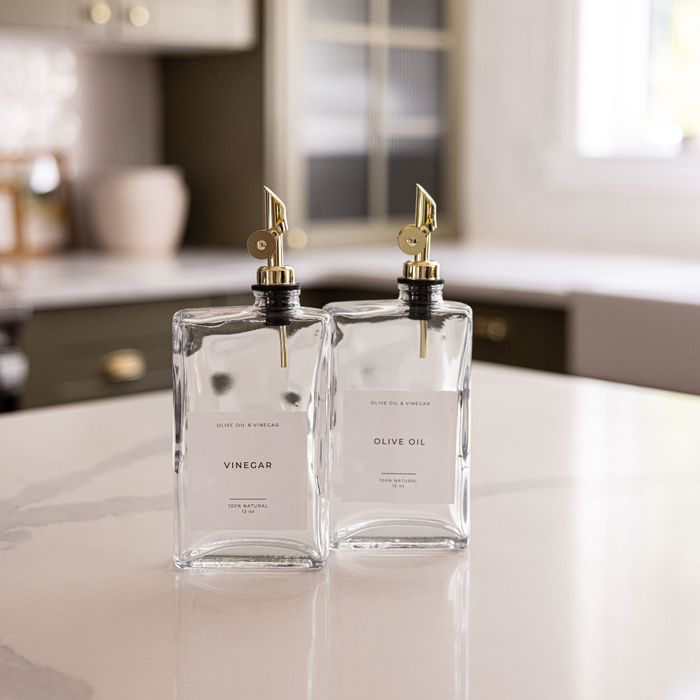 Bouteilles Distributeurs Rectangulaires en Verre pour Huile d'Olive et Vinaigre