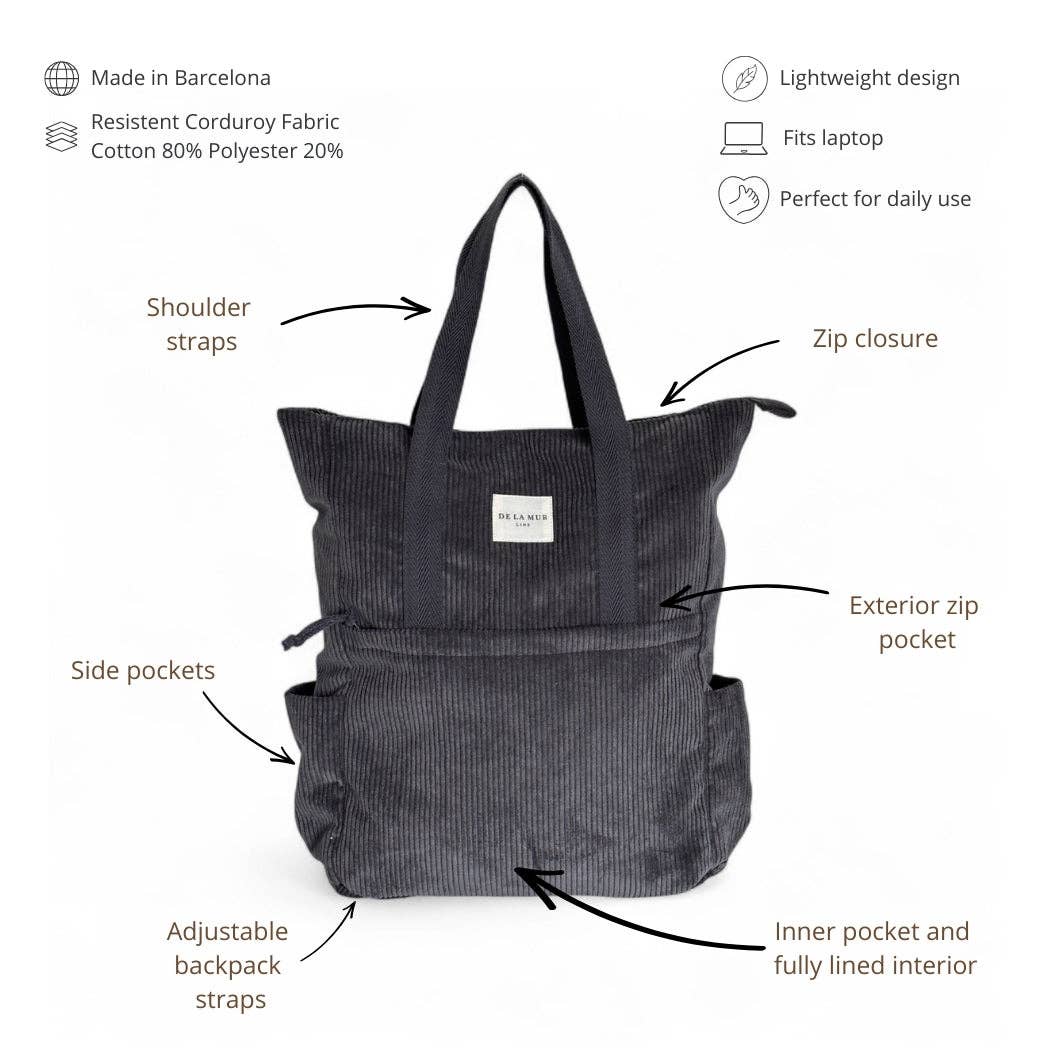 Sac à dos convertible en velours gris d’Espagne