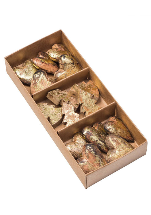 INDE: Ensemble de 15 décorations dorées en forme de cœur et d'arbre