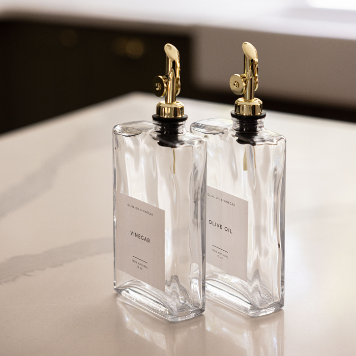 Bouteilles Distributeurs Rectangulaires en Verre pour Huile d'Olive et Vinaigre