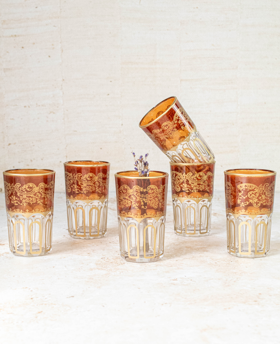 Ensemble de 6 verres à thé marocains couleur marron