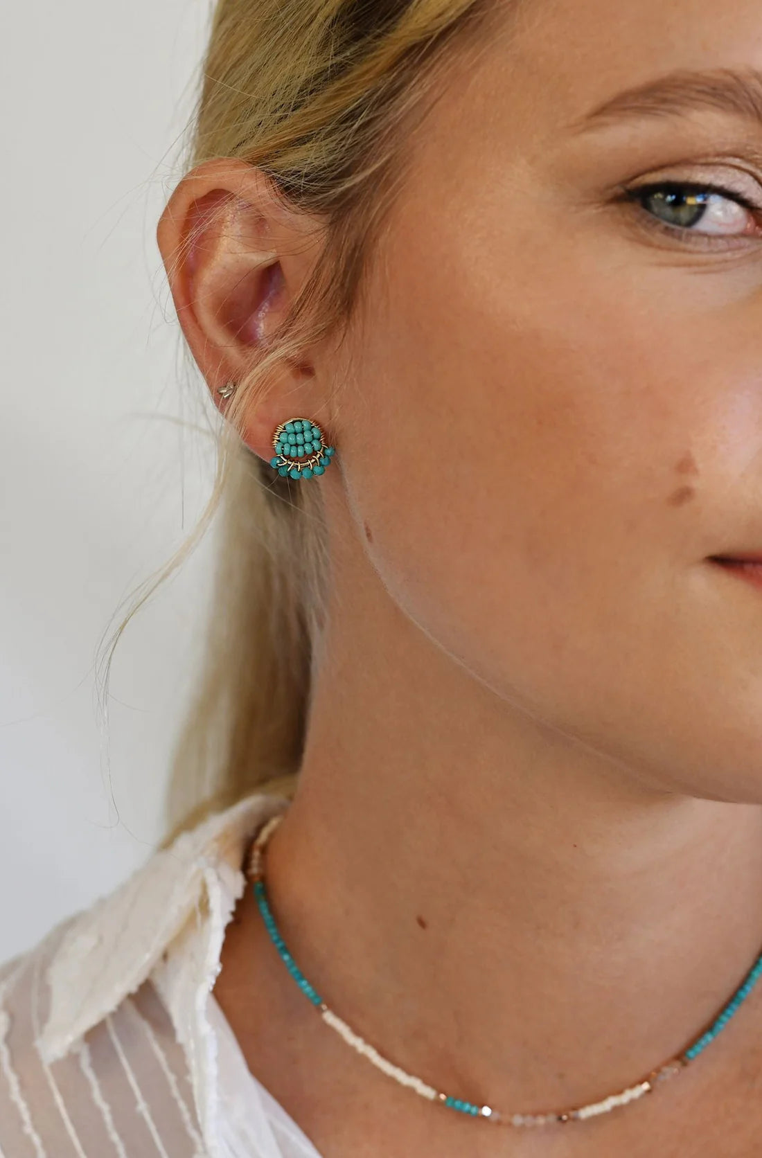 Mini boucles d’oreilles cercle avec pampilles en turquoise – TURQUOISE - Tanzanie