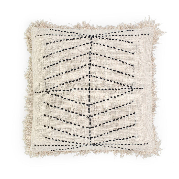 Housse de coussin en coton brodé blanc avec franges 50x50