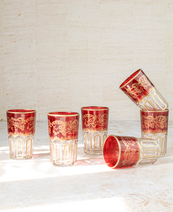Ensemble de 6 verres à thé marocains rouges