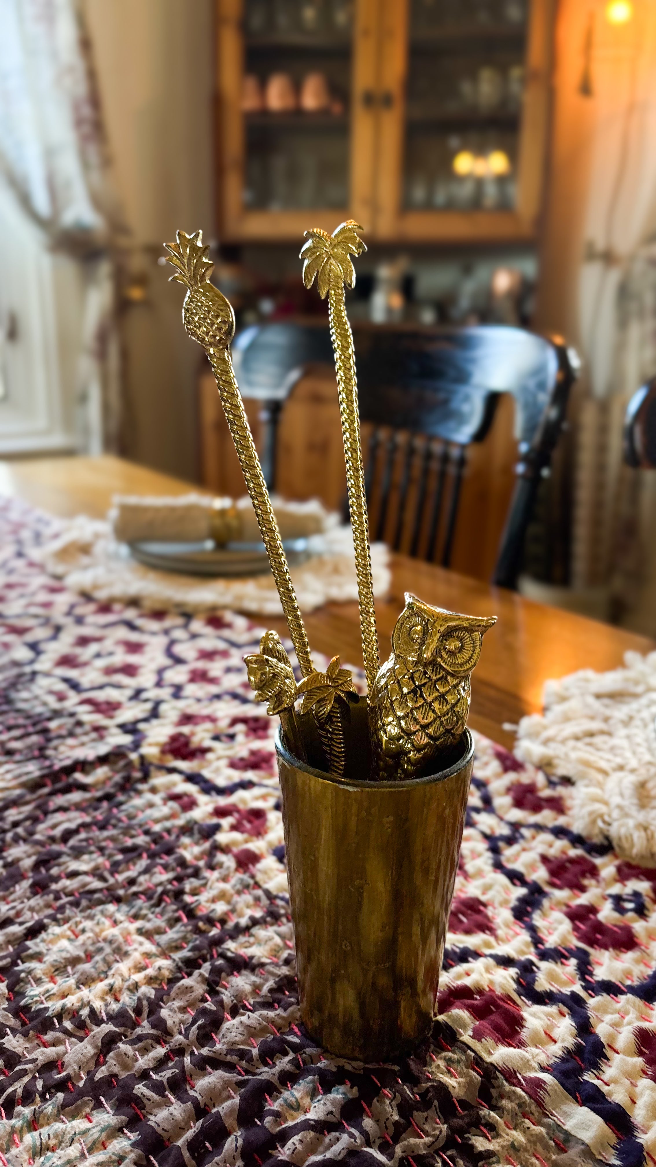 Cuillère à cocktail ananas ou palmier or de Bali