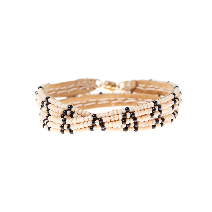 Bracelet double tour XS à motif triangle 3 points – ROSE/NOIR