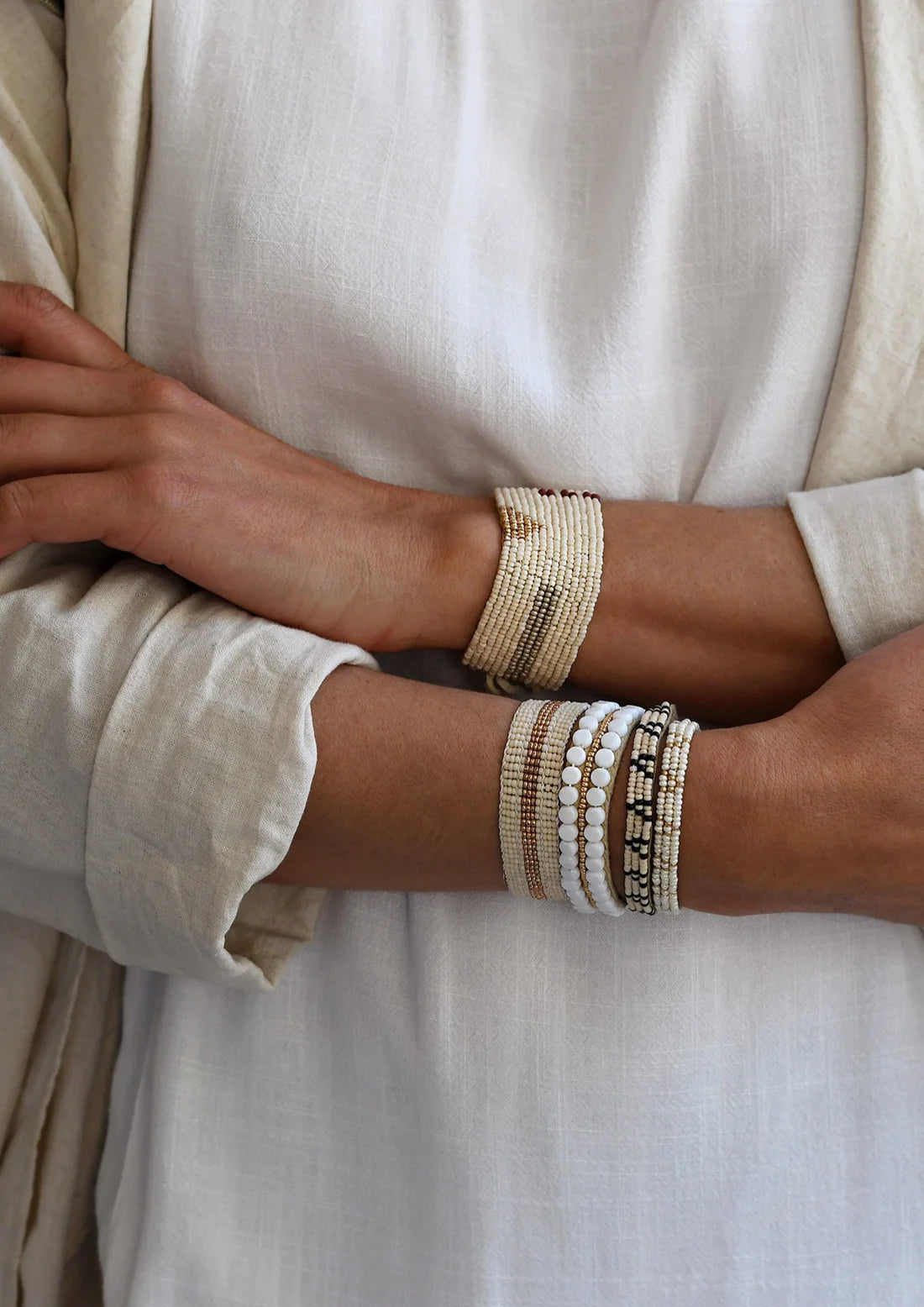 Bracelet en cuir ajustable – BLANC/OR - Tanzanie