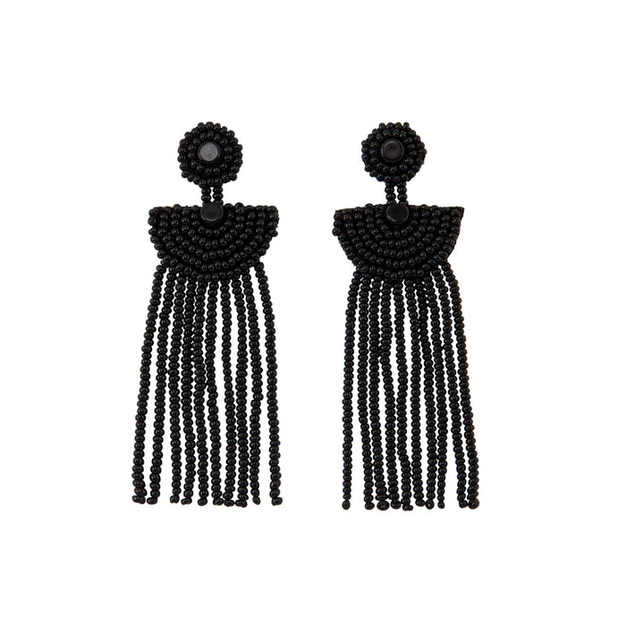 Boucles d'oreilles pendante avec disque en perle noires de Tanzanie