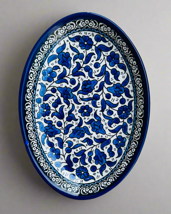 Oval Side Dishes | Small & Large – Hand-Painted Palestinian Ceramic | Multicolor & Navy