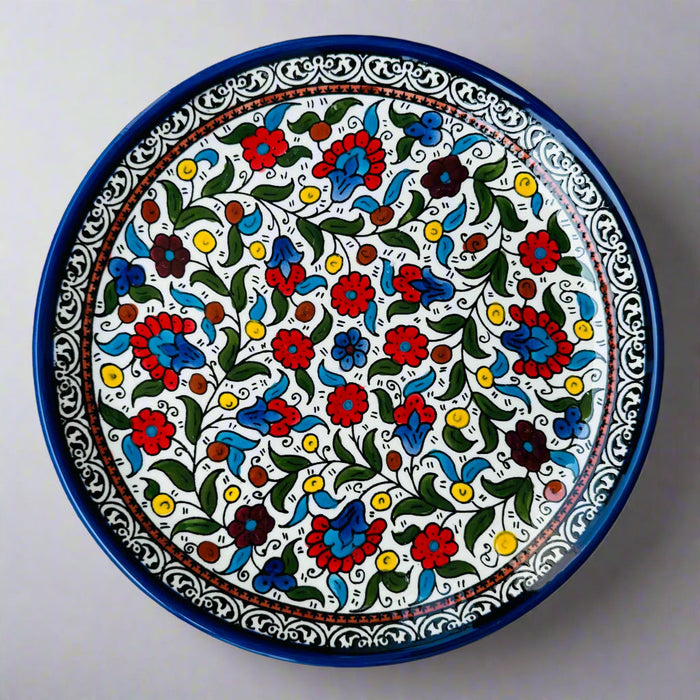 Serving Dishes | Round & Rectangular – Hand-Painted Palestinian Ceramic | Multicolor & Navy