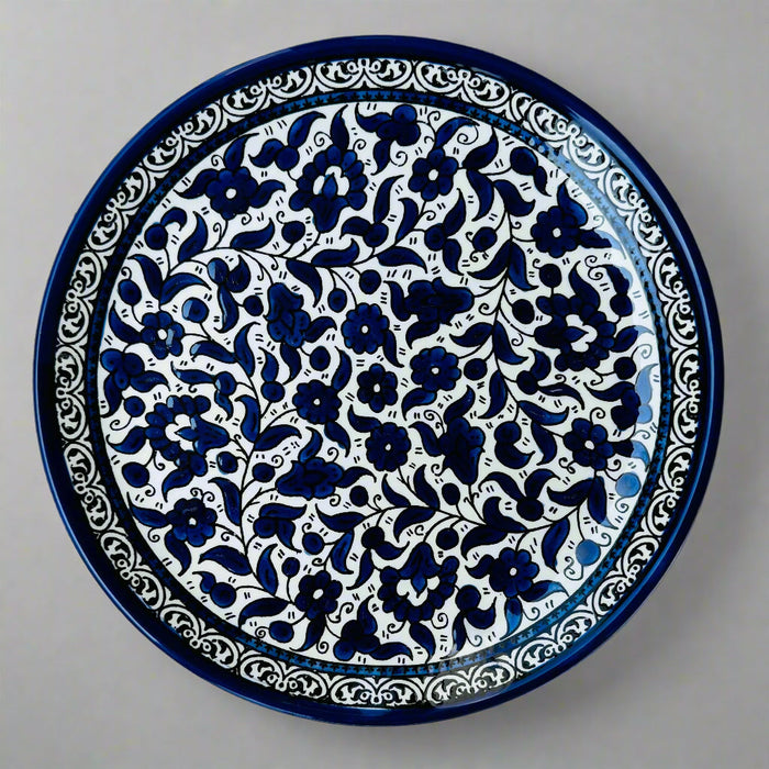 Serving Dishes | Round & Rectangular – Hand-Painted Palestinian Ceramic | Multicolor & Navy