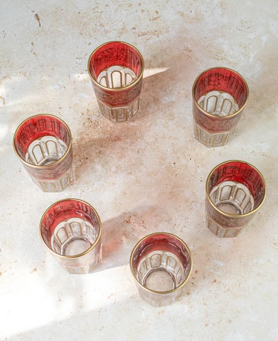 Ensemble de 6 verres à thé marocains rouges
