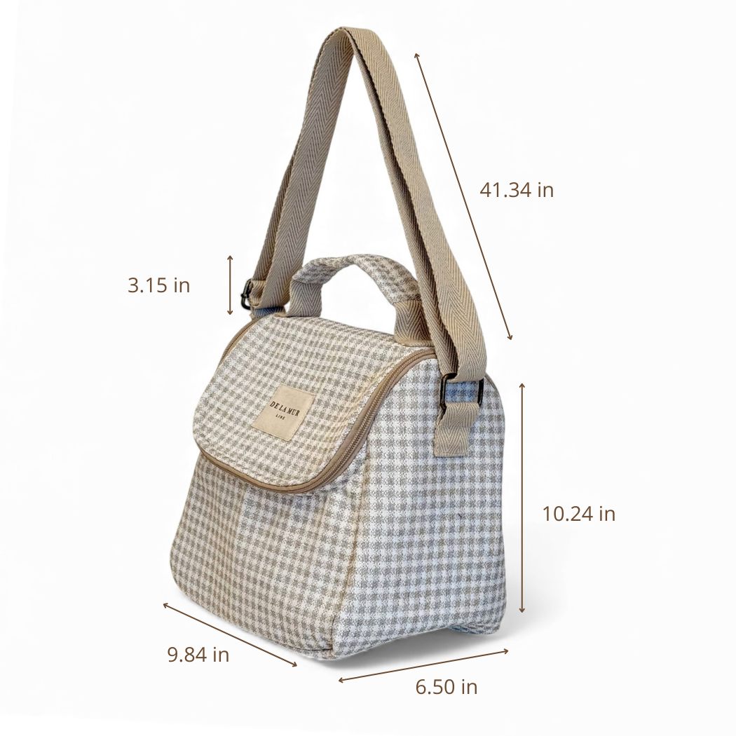 Sac déjeuner en jacquard vichy beige et écru- d’Espagne