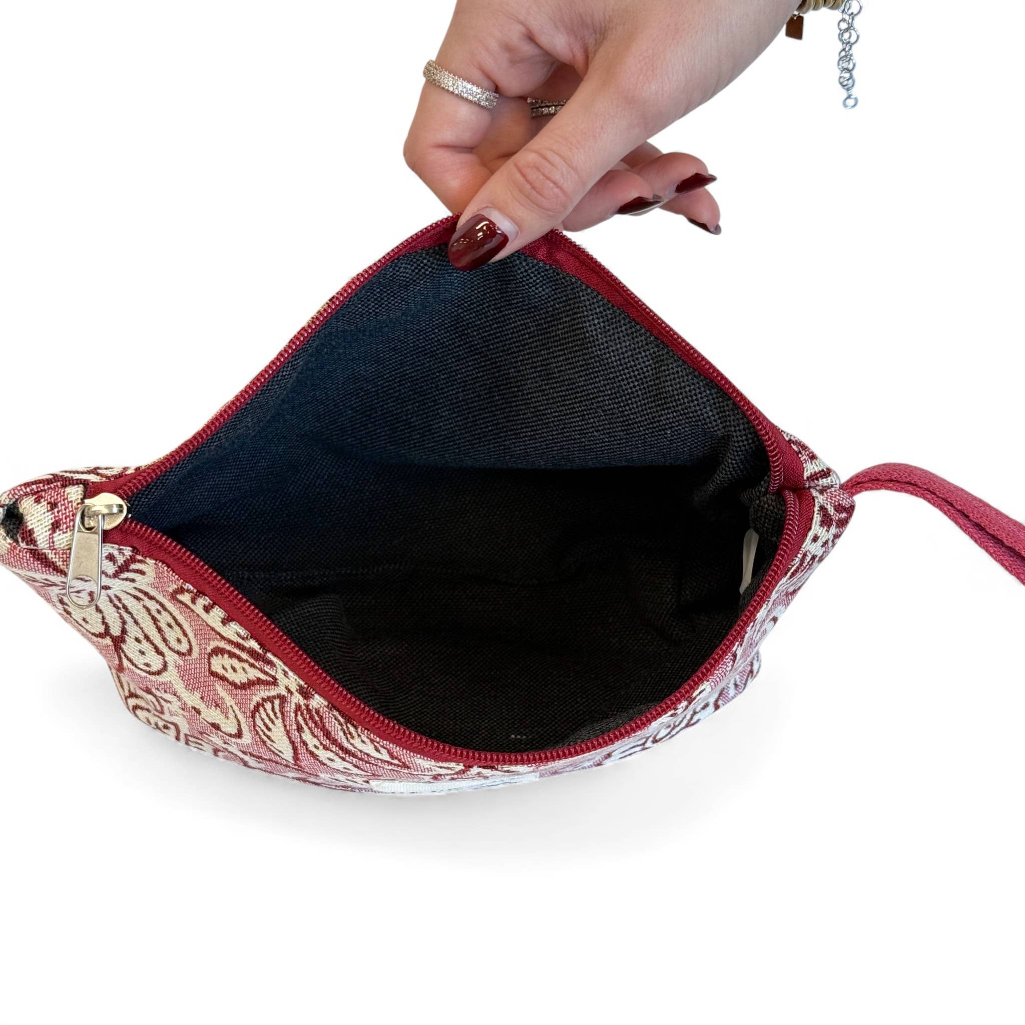 Grande trousse de maquillage floral rose et écru