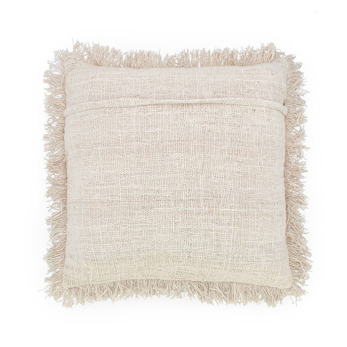 Housse de coussin en coton brodé blanc avec franges 50x50