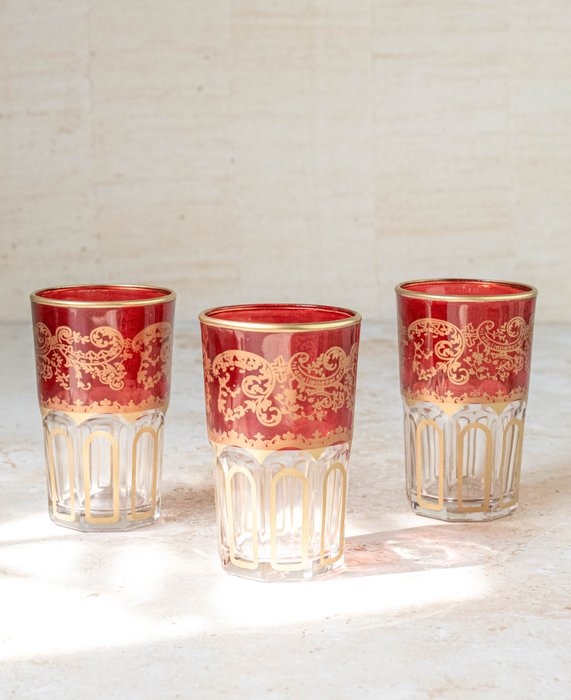 Ensemble de 6 verres à thé marocains rouges