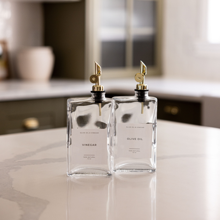 Bouteilles Distributeurs Rectangulaires en Verre pour Huile d'Olive et Vinaigre